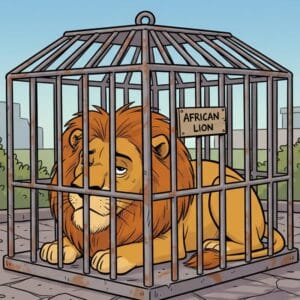 caged lion