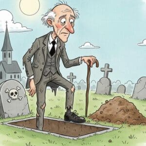 one foot in the grave