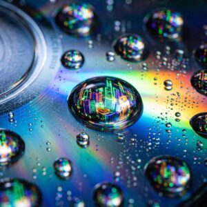Water droplets on a CD or DVD