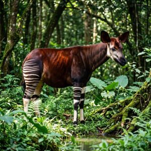 okapi, also known as forest giraffe and zebra giraffe